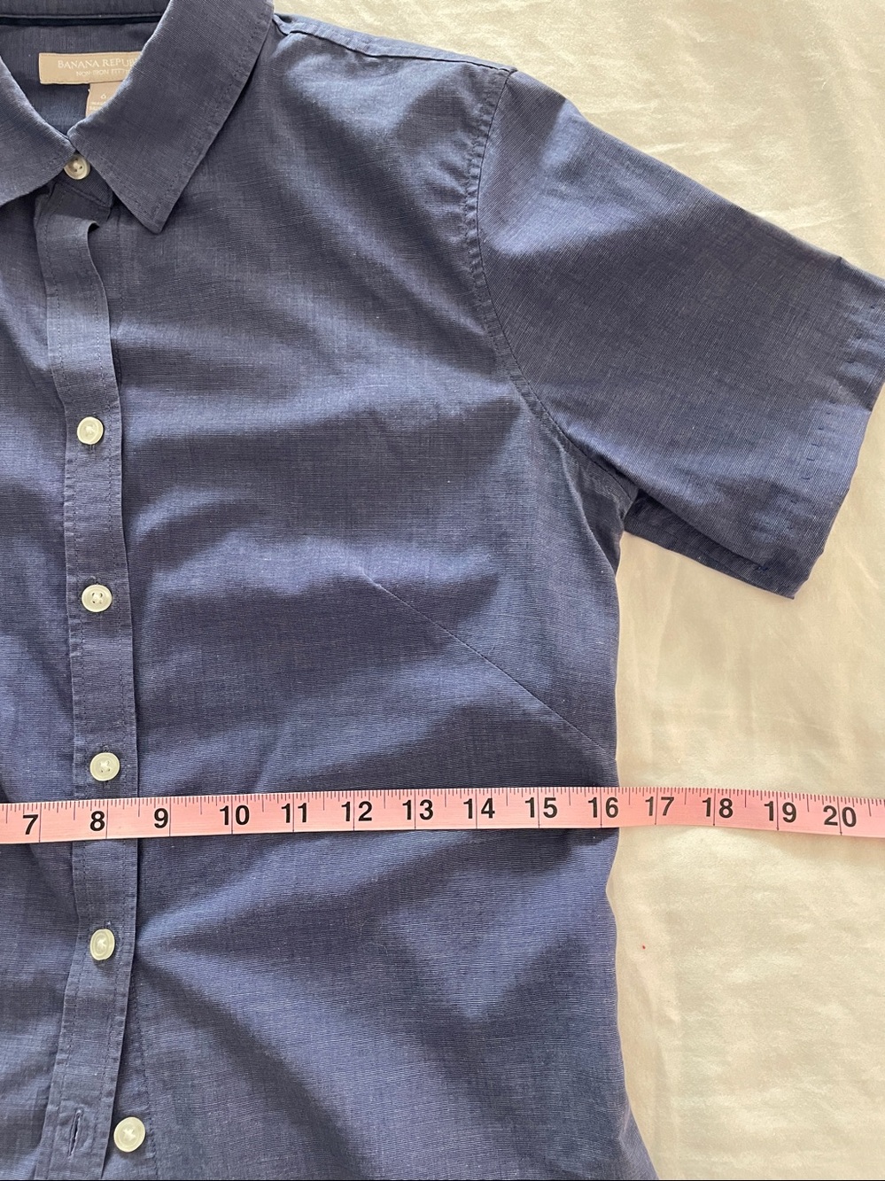 Banana Republic NO IRON Cotton Short Sleeve Button Down Shirt Top Blue - Picture 8 of 8